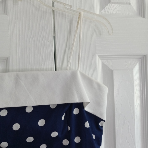 Vintage Mini Dress Cotton Polka Dot Navy Blue White Bow Linea Moda Size 8 - Picture 6 of 16